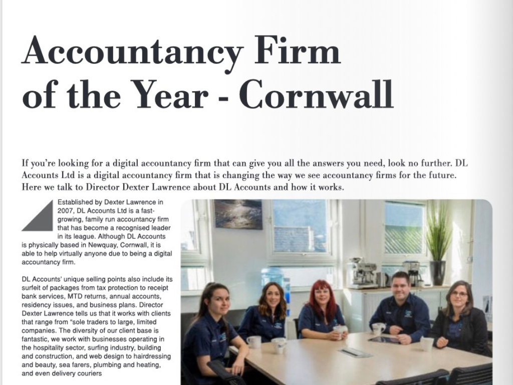 Newspaper Article naming DL Accounts as Accountancy Firm of the Year.
